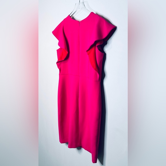 Ann Taylor Fuchsia Hot Pink Red Midi Sheath Flutter Sleeve Dress NWT - Picture 8 of 12